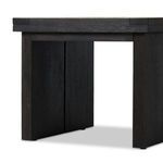 Dark brown Warby End Table back view showing split panel design and smooth wood surface