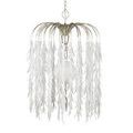 Front view of pendant with white frosted globe partially obscured by hanging glass leaves