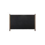 Close-up of black upholstered headboard with midtone brown wood posts of the Warren Bed