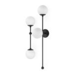 Armstrong 4 L Sconce with four matte glass globes mounted on smooth black brass rods in a modern vertical arrangement