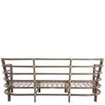 Side angle showing oak sectional frame without cushions, highlighting woven strap seat support