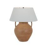 Table lamp side view with handles and ivory shade, showing full profile