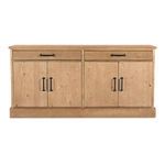 Tade 2 drawer sideboard in light wood with flat top, two doors and metal handles, no legs base