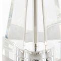 Close-up of the clear optic crystal base bottom with polished brass rod and base plate