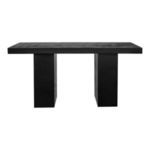 Aurelius outdoor dining table in black fiber-reinforced concrete with thick rectangular top and two solid pedestal legs