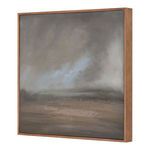 Side angle view showing depth and brown stained pine frame of painting