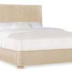 Westwood Queen Panel Bed with polished limestone quartered oak veneer, minimalist headboard and footboard in light beige