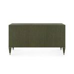 Rear view showing continuous deep olive dyed grasscloth texture wrapping the back panel
