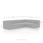 Diagram with sectional dimensions overlay showing length, depth, and height in inches