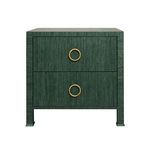 Edelman Side Table in deep green with two drawers, brass ring pulls, and slim legs with a textured finish