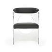 Front view showing the circle cutout and curved backrest of the transparent acrylic frame with black seat