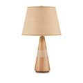 Amalia Wood & Rattan Table Lamp centered on white background, showing full silhouette and shade shape