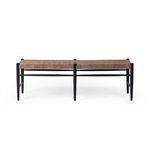 Wyatt Bench front view emphasizing the straight lines and height of the woven leather seat