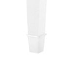 Close-up of tapered table leg with metal-capped foot in white lacquered linen texture