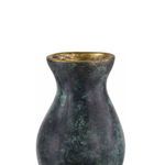 Close-up top view showing flared opening with polished gold inner rim of the bronze vase