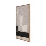 Side angle view showing the wooden frame thickness and profile around abstract muted painting