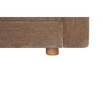 Close-up of the wooden cylindrical leg and tight fabric weave at the sofa base
