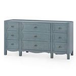 Sara Extra Large 9-Drawer Cabinet in foggy horizon finish with scalloped drawer fronts and brass ring pulls