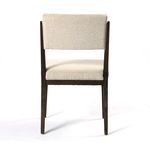 Rear view with plain stone fabric backrest and straight wood legs