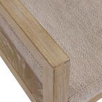 Close-up of square edge detailing on the armrest of Prado arm chair in darker wood finish