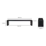 Post dining bench with dimensional measurements overlay showing width, height, and depth in inches