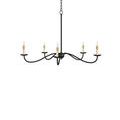 Saxon chandelier viewed at a slight angle with chain extended and black arms curving outward