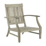 Close-up of light gray wood slats and armrest rounded edges