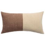 Back view of pillow showing cream section on right and brown section on left with same woven texture