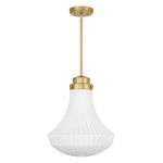 Pendant turned off with ribbed glass shade appearing opaque white