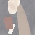 Abstract painting Spaciousness II with organic beige, cream, and muted rose shapes on soft grey background