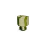 Camou Olive water glass with irregular olive green and transparent stripes and a flared base