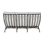 Back view showing curved vertical metal slats forming the frame of the sofa in slate gray finish
