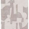 Hand-tufted area rug with abstract taupe and cream geometric shapes and subtle sheen