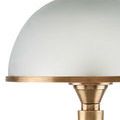 Close-up focusing on frosted glass shade texture and brass rim