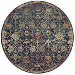 Round rug version of the navy floral design with identical pattern and color scheme