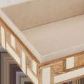 Interior of box lined with beige fabric with the lid removed