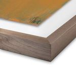 Close-up of wooden frame corner showing texture and layered matte surrounding abstract painting