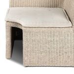 Close-up of banquette front lower area highlighting cut-out space beneath cushion