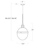 Technical line drawing of Otis Pendant showing product dimensions and adjustable hanging length