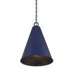 Navy pendant shade shown illuminated from above highlighting smooth metal cone
