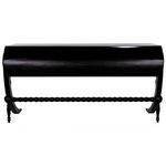 Back view showing a smooth curved panel enclosing the rear of the desk and turned stretcher detail