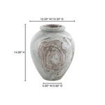 Didion Vase with dimension markings showing its height of 14 inches and width of 10.5 inches