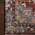 Samra Brick / Grey Rug with intricate traditional medallion design in brick red, grey, blue and yellow tones on hardwood f...