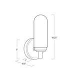Technical line drawing of sconce with front measurements labeled