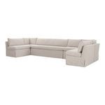 Three-quarter side view highlighting the banquette's slight tilt and modular design