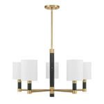 Chandelier back view emphasizing black marble detail on center column and arm ends