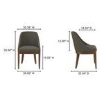 Front and side views of Edward dining chair with dimension lines showing height, width, and depth in inches
