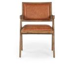 Dolton Arm Chair front view showing leather backrest and seat with wooden frame