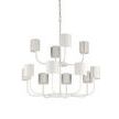 Castle Yard chandelier viewed from a lower angle showing back and side of white cylindrical shades