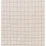Cream and tan modern rug with a grid pattern and braided cream fringe on both ends